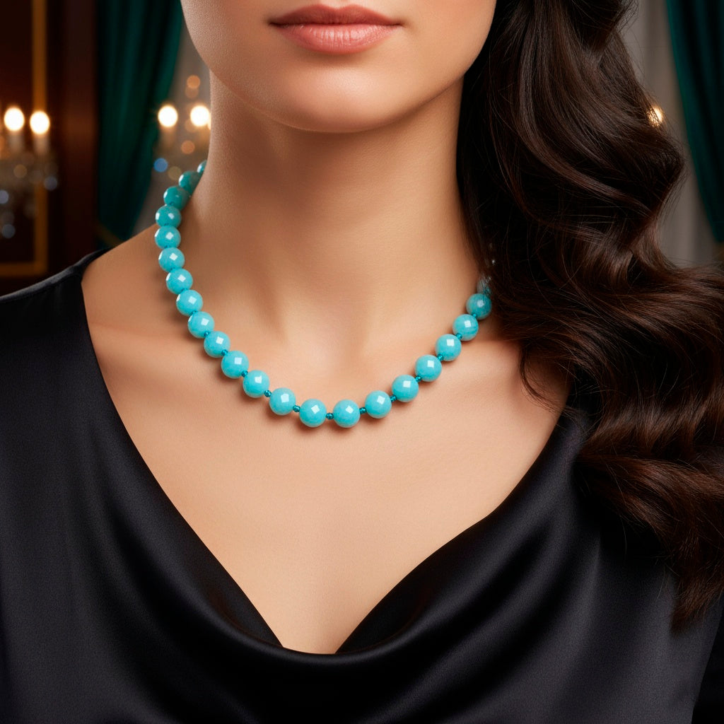 Sleeping Beauty Turquoise Colour Faceted Shell Pearl Necklace (Size 18 + 2 Ext) 200.00 Ct._8335716_2