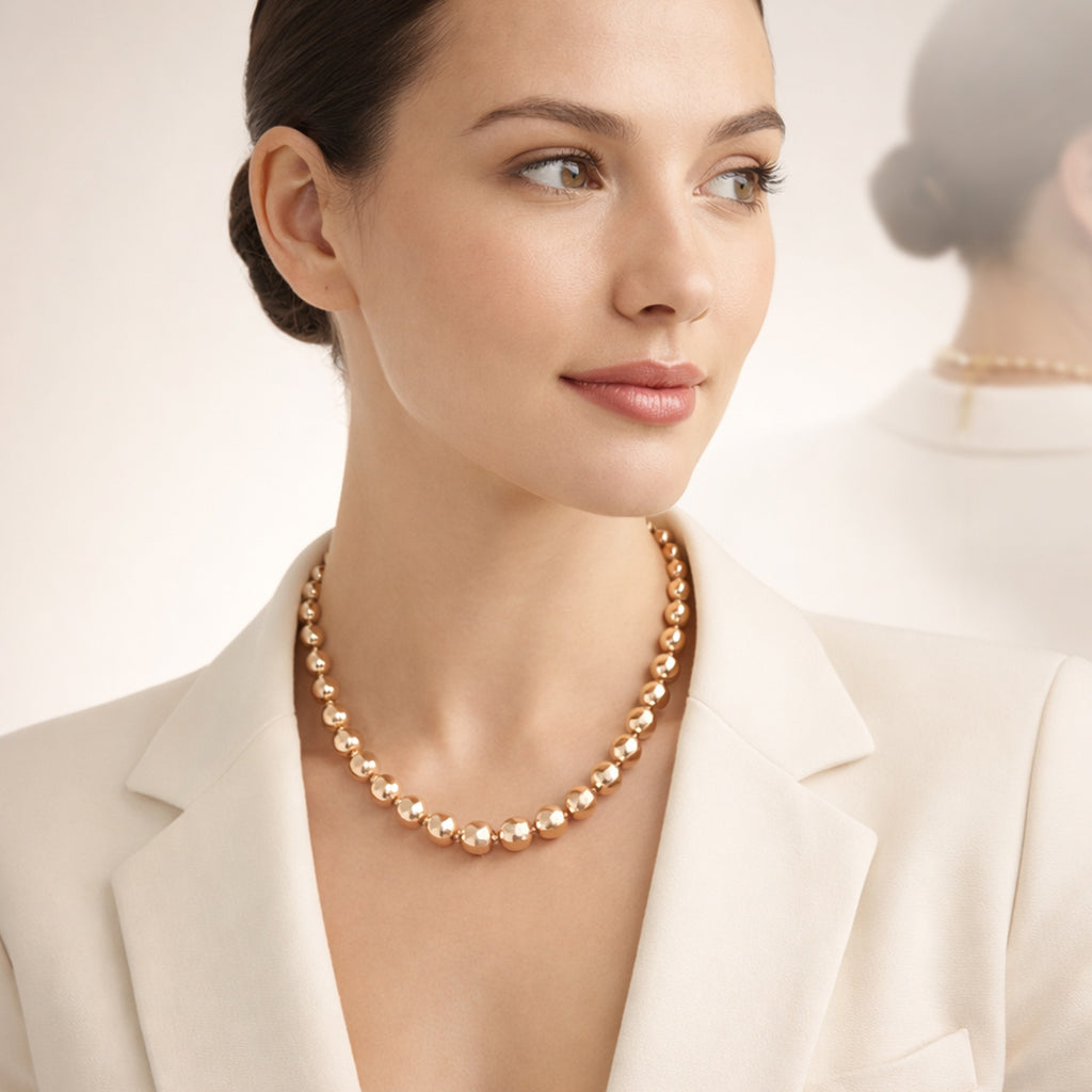 South Sea Golden Colour Faceted Shell Pearl Necklace (Size 18+2 Ext) 200.00 Ct._8335721_3