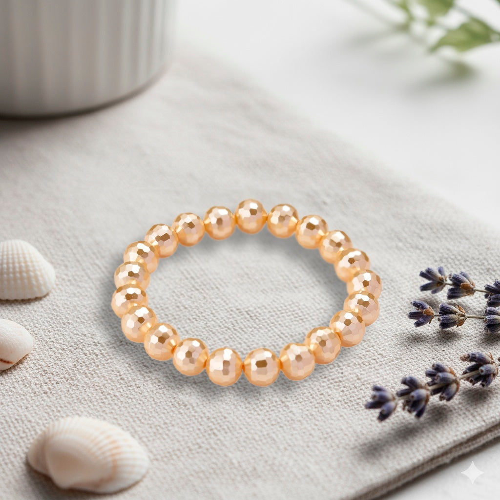 South Sea Golden Colour Faceted Shell Pearl Stretchable Bracelet (Size - 7) 110.00 Ct. 8335724 2