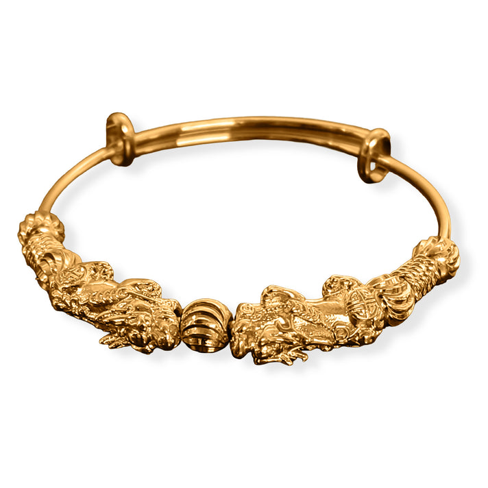 Dragon Pixiu Guard Adjustable Bangle (Size - 7 to 7.5) in Gold Tone 8339734 1