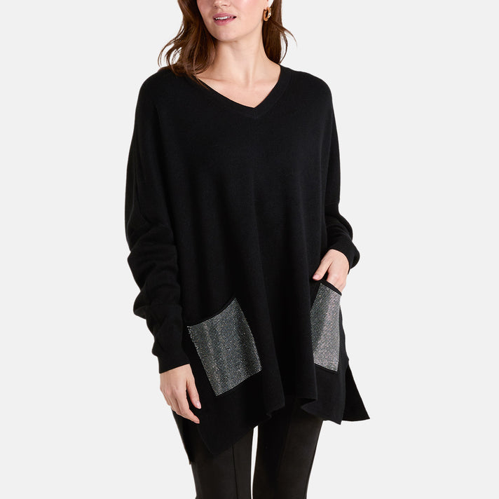 Paramour London V-Neck Embellished Pocket Jumper (Size 10-22) - Black 8341813 2
