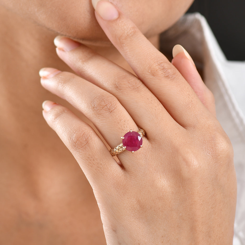Closeout Deal- 9K Yellow Gold AAA African Ruby Solitaire Ring 4.65 Ct._8342091_2