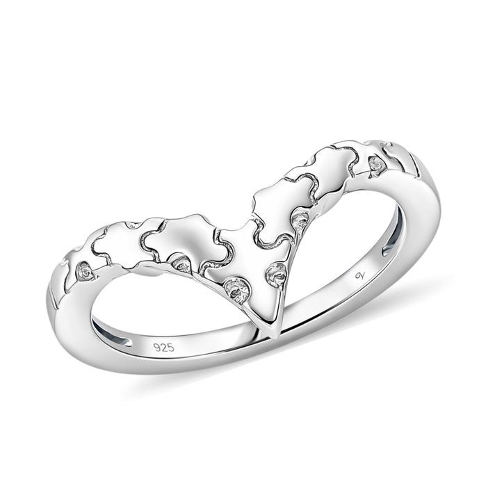 Lucy Q Jigsaw Collection - Wishbone Ring in Rhodium Overlay Sterling Silver 8342368 1