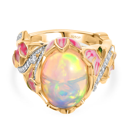 GP - Italian Garden Collection - Ethiopian Opal, Blue Sapphire &amp; White Zircon Living Creature Ring in 18K Vermeil Yellow Gold Plated Sterling Silver 4.28 Ct, Silver Wt. 5.99 Gms. 8343011 1