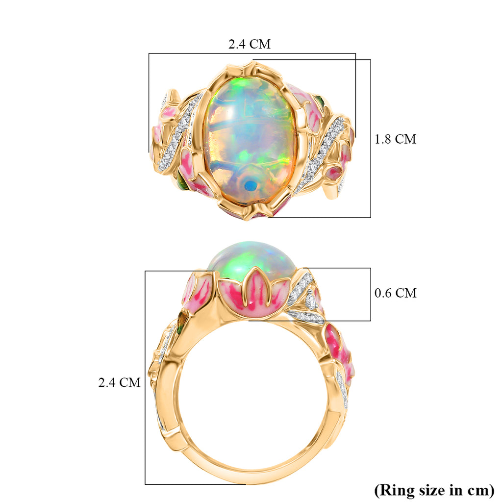 GP - Italian Garden Collection - Ethiopian Opal, Blue Sapphire & White Zircon Living Creature Ring in 18K Vermeil Yellow Gold Plated Sterling Silver 4.28 Ct, Silver Wt. 5.99 Gms._8343011_7