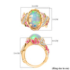 GP - Italian Garden Collection - Ethiopian Opal, Blue Sapphire & White Zircon Living Creature Ring in 18K Vermeil Yellow Gold Plated Sterling Silver 4.28 Ct, Silver Wt. 5.99 Gms._8343011_7