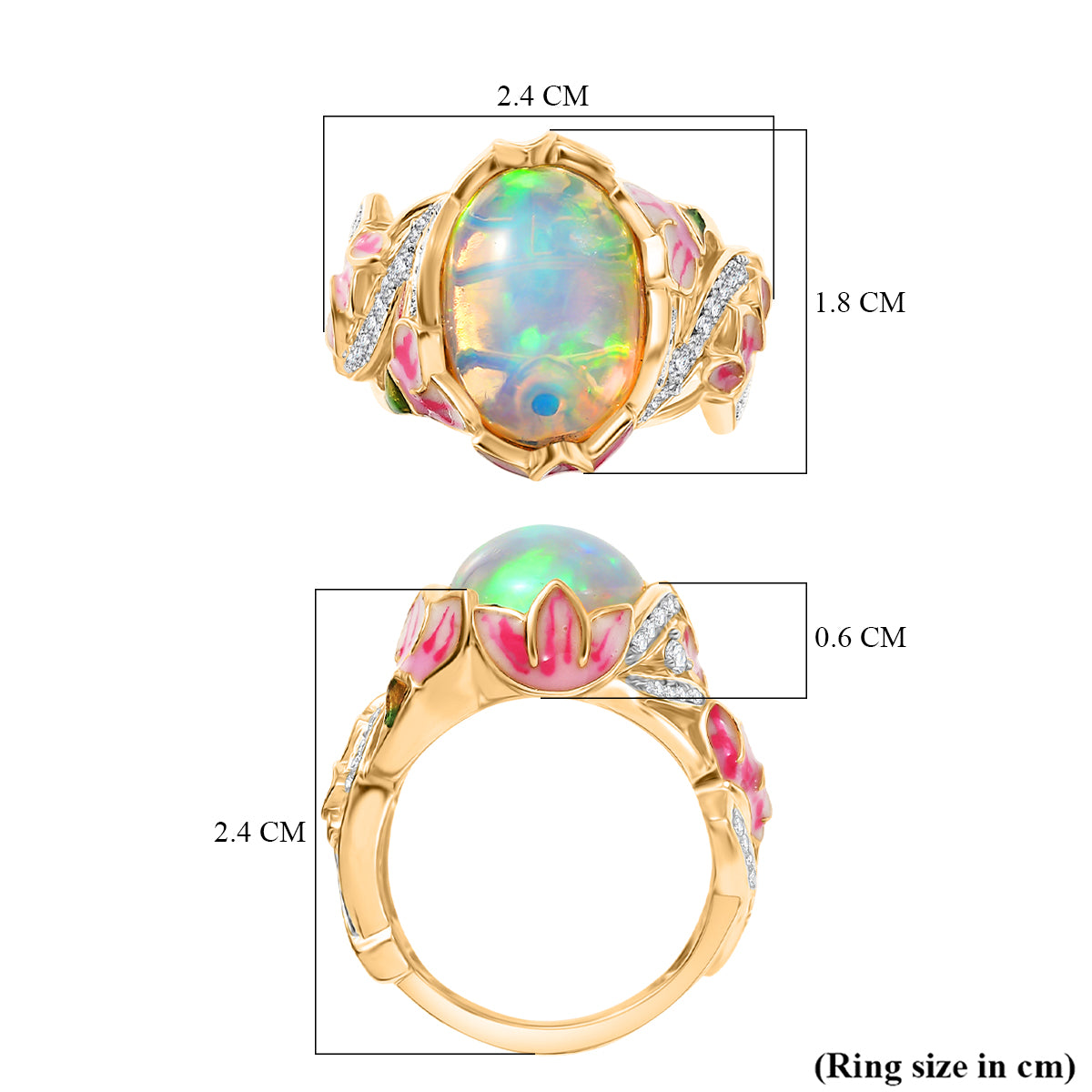 GP - Italian Garden Collection - Ethiopian Opal, Blue Sapphire &amp; White Zircon Living Creature Ring in 18K Vermeil Yellow Gold Plated Sterling Silver 4.28 Ct, Silver Wt. 5.99 Gms. 8343011 8