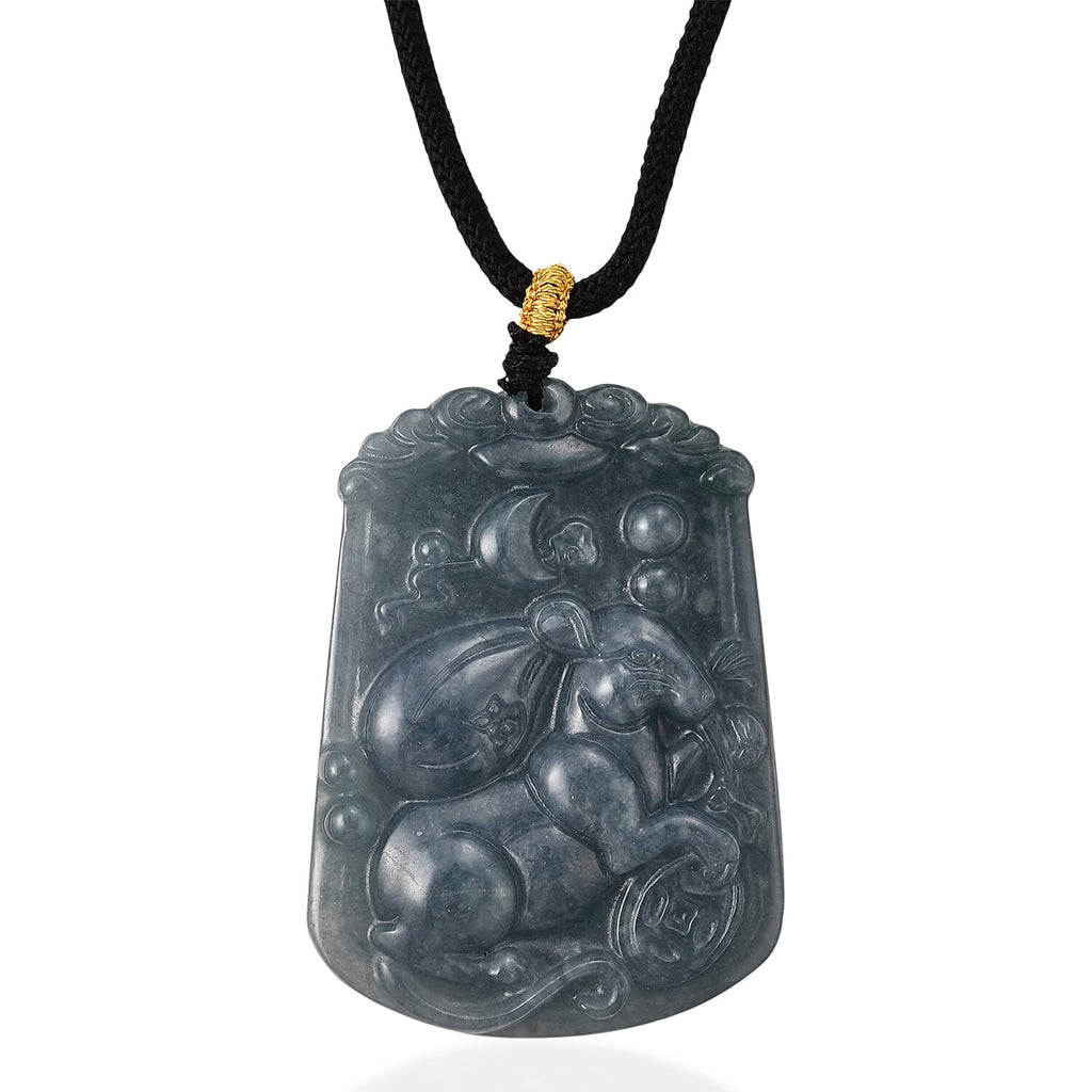 Natural Type A Jadeite Zodiac Rat Necklace with Cotton Thread (Size 26 Adjustable) 60.00 Ct._8343302