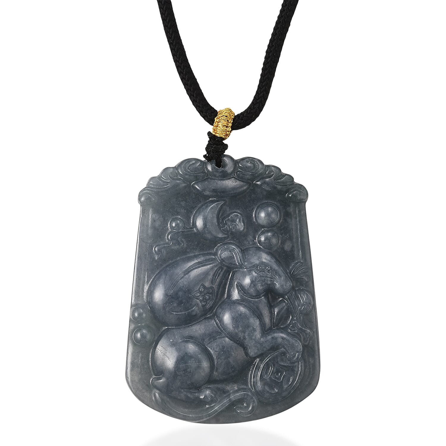 Natural Type A Jadeite Zodiac Rat Necklace with Cotton Thread (Size 26 Adjustable) 60.00 Ct. V32534089 0
