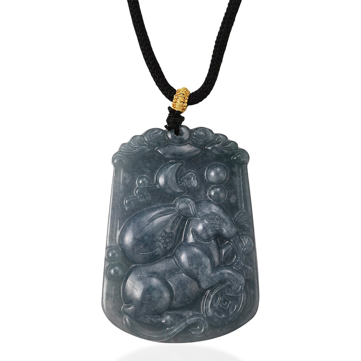 Natural Type A Jadeite Zodiac Rat Necklace with Cotton Thread (Size 26 Adjustable) 60.00 Ct. 8343302 1