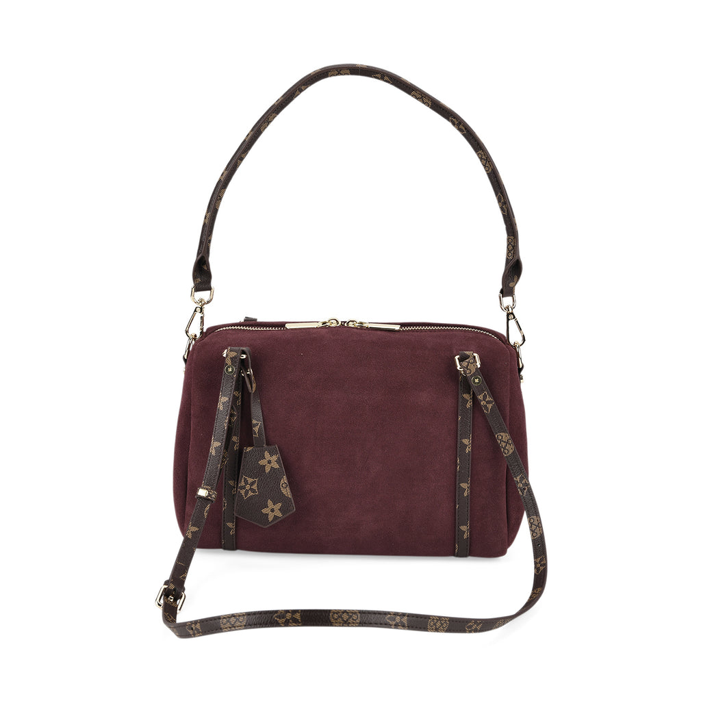 Designer Inspired Genuine Leather Crossbody Bag - Burgundy_8343533