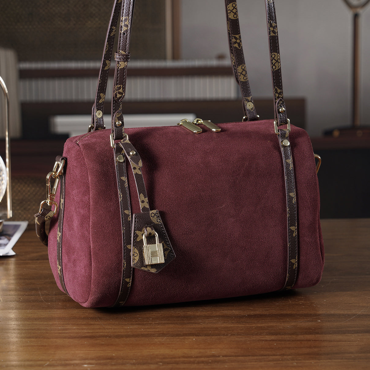 Designer Inspired Genuine Leather Crossbody Bag - Burgundy V32514189 2