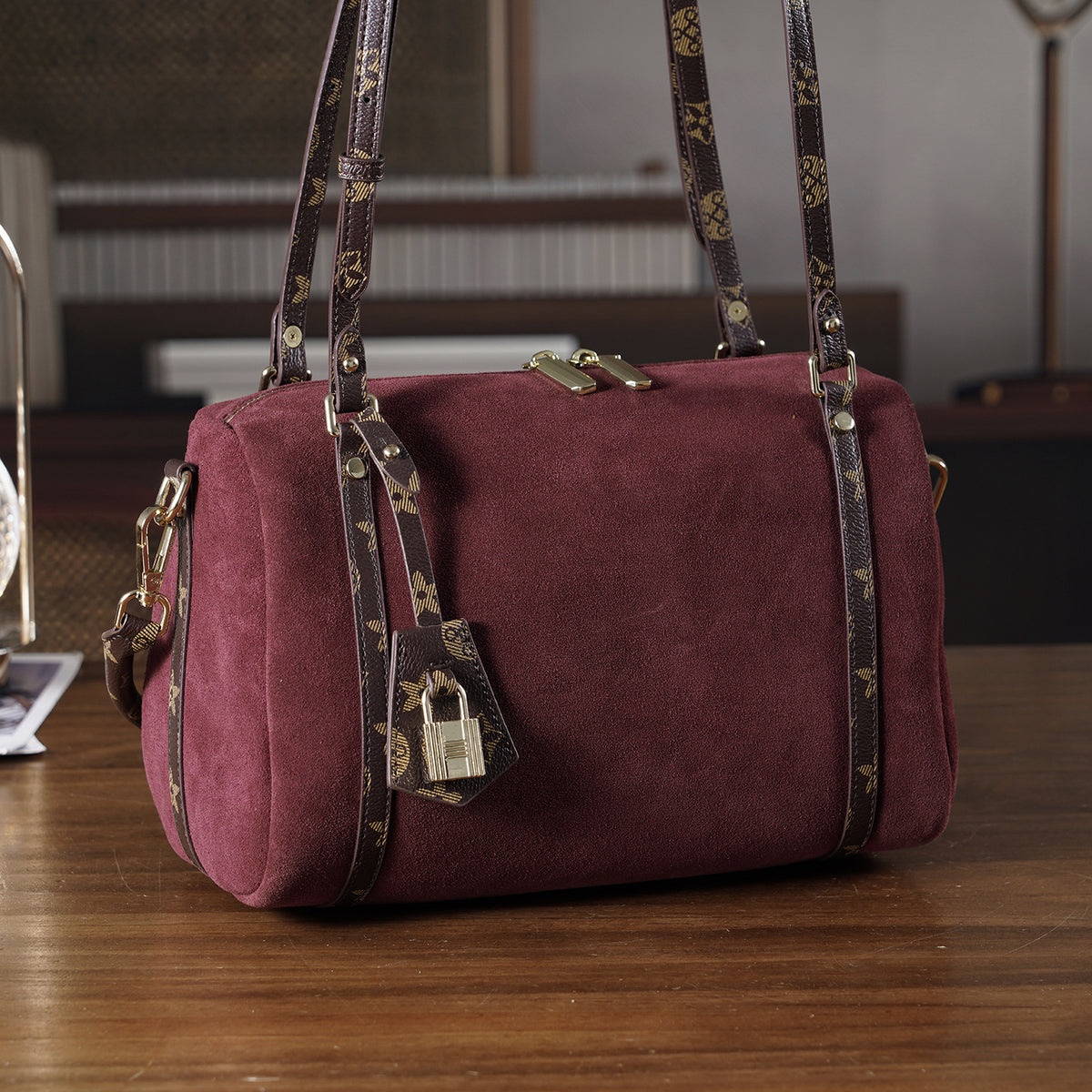 Designer Inspired Genuine Leather Crossbody Bag - Burgundy V32514189 2
