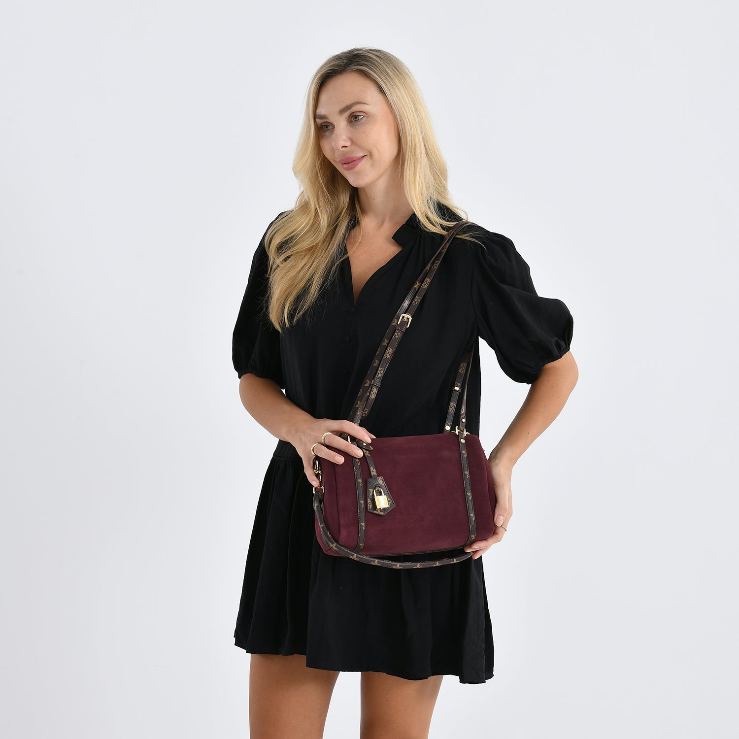 Designer Inspired Genuine Leather Crossbody Bag - Burgundy V32514189 3