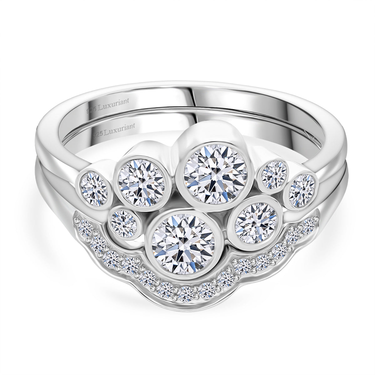 Set of 2 - LUXURIANT 1 Ct. Lab Grown Diamond Stackable Ring in Rhodium Overlay Sterling Silver (SI-GH) 8343581 0