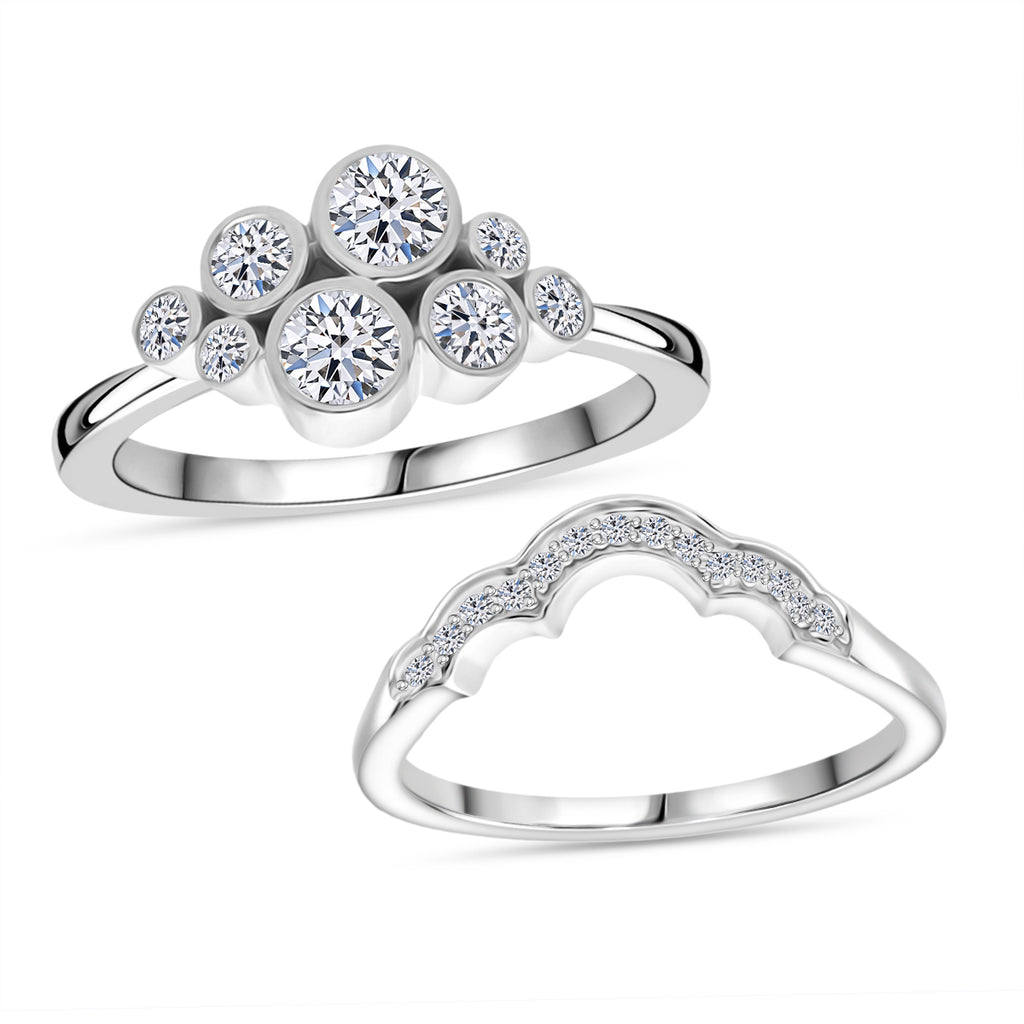 Set of 2 - Luxuriant Lab Grown Diamond (SI/GH) Bubble Cluster Ring in Rhodium Overlay Sterling Silver 1.00 Ct_8343581_3