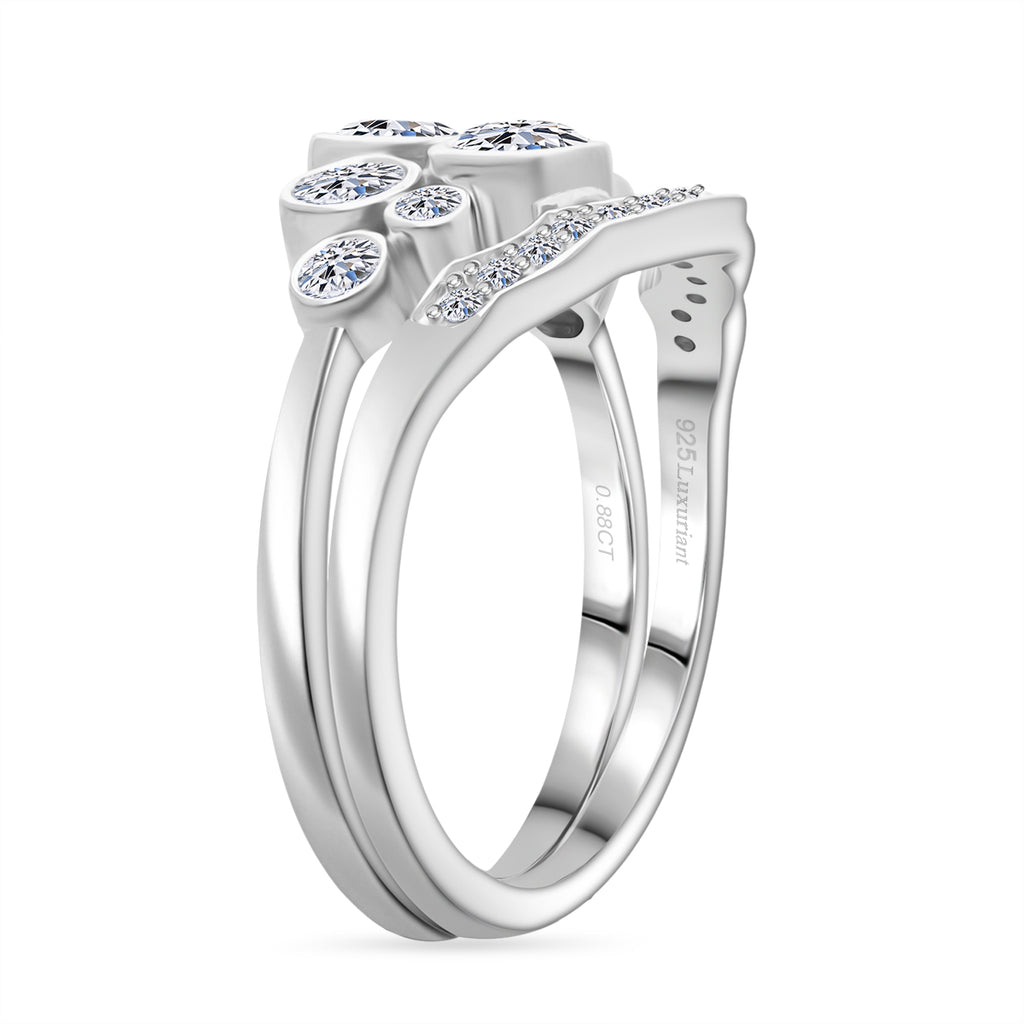 Set of 2 - Luxuriant Lab Grown Diamond (SI/GH) Bubble Cluster Ring in Rhodium Overlay Sterling Silver 1.00 Ct_8343581_4