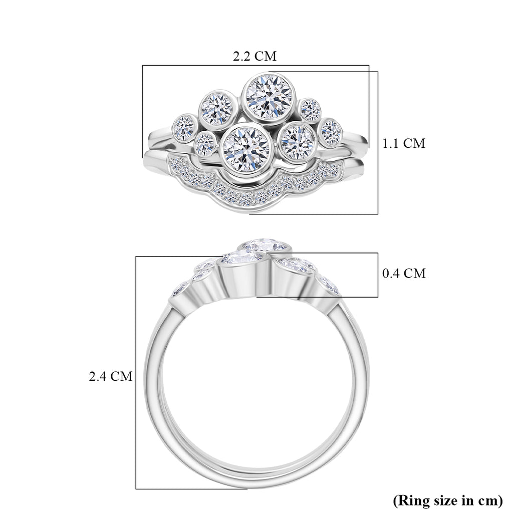 Set of 2 - Luxuriant Lab Grown Diamond (SI/GH) Bubble Cluster Ring in Rhodium Overlay Sterling Silver 1.00 Ct_8343581_6
