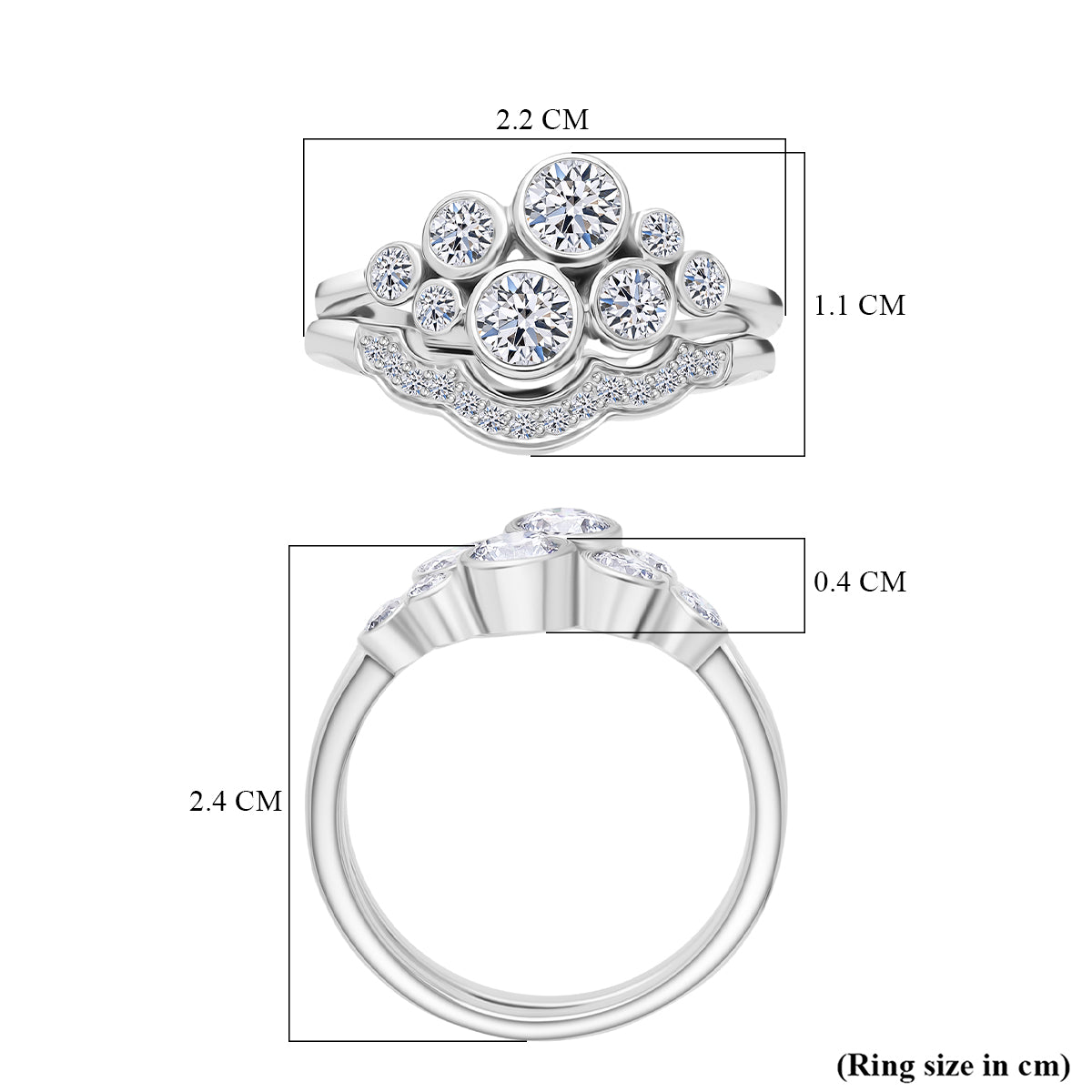 Set of 2 - LUXURIANT 1 Ct. Lab Grown Diamond Stackable Ring in Rhodium Overlay Sterling Silver (SI-GH) 8343581 7