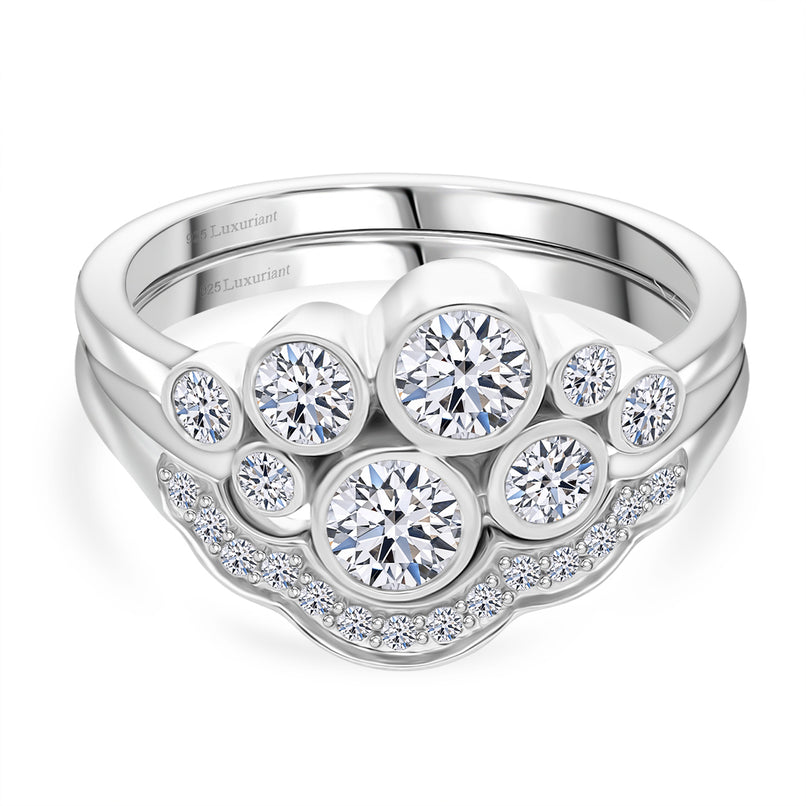 Set of 2 - Luxuriant Lab Grown Diamond (SI/GH) Bubble Cluster Ring in Rhodium Overlay Sterling Silver 1.00 Ct_8343585
