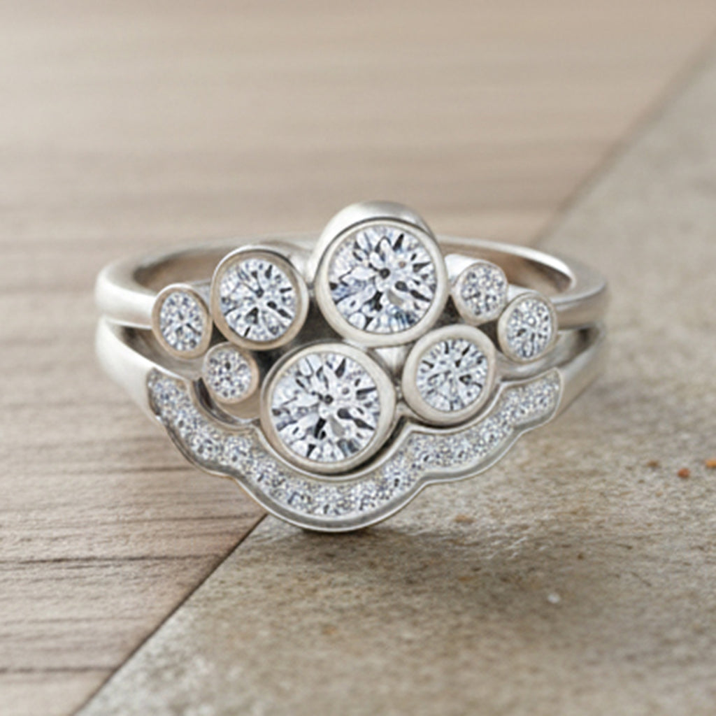 Set of 2 - Luxuriant Lab Grown Diamond (SI/GH) Bubble Cluster Ring in Rhodium Overlay Sterling Silver 1.00 Ct_8343585_1