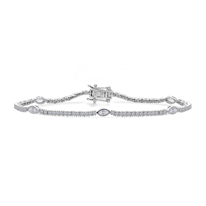 LUXURIANT 2.5 Ct. Lab Grown Diamond Station Bracelet in Rhodium Overlay Sterling Silver 7.5 Inch (SI-GH) 8343994 1
