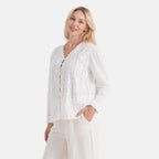La Marey 100% Cotton Embroidered V-neck Shirt (Size 12-14) - White_8345050_3