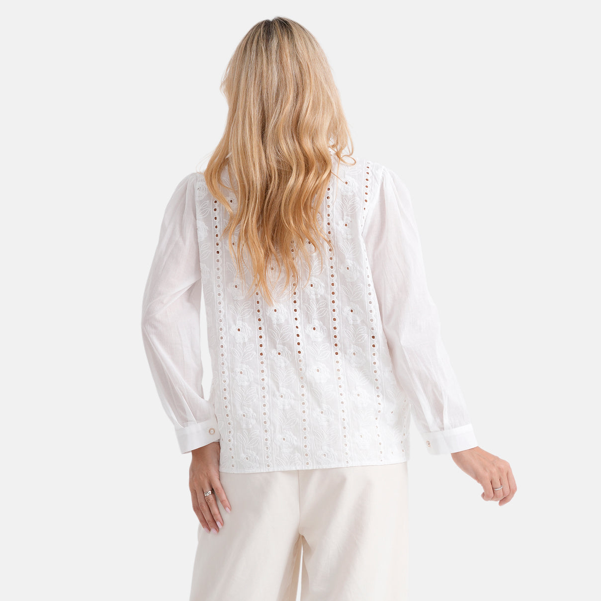 La Marey 100% Cotton Embroidered V-neck Shirt (Size 16-18) - White V32514308 3