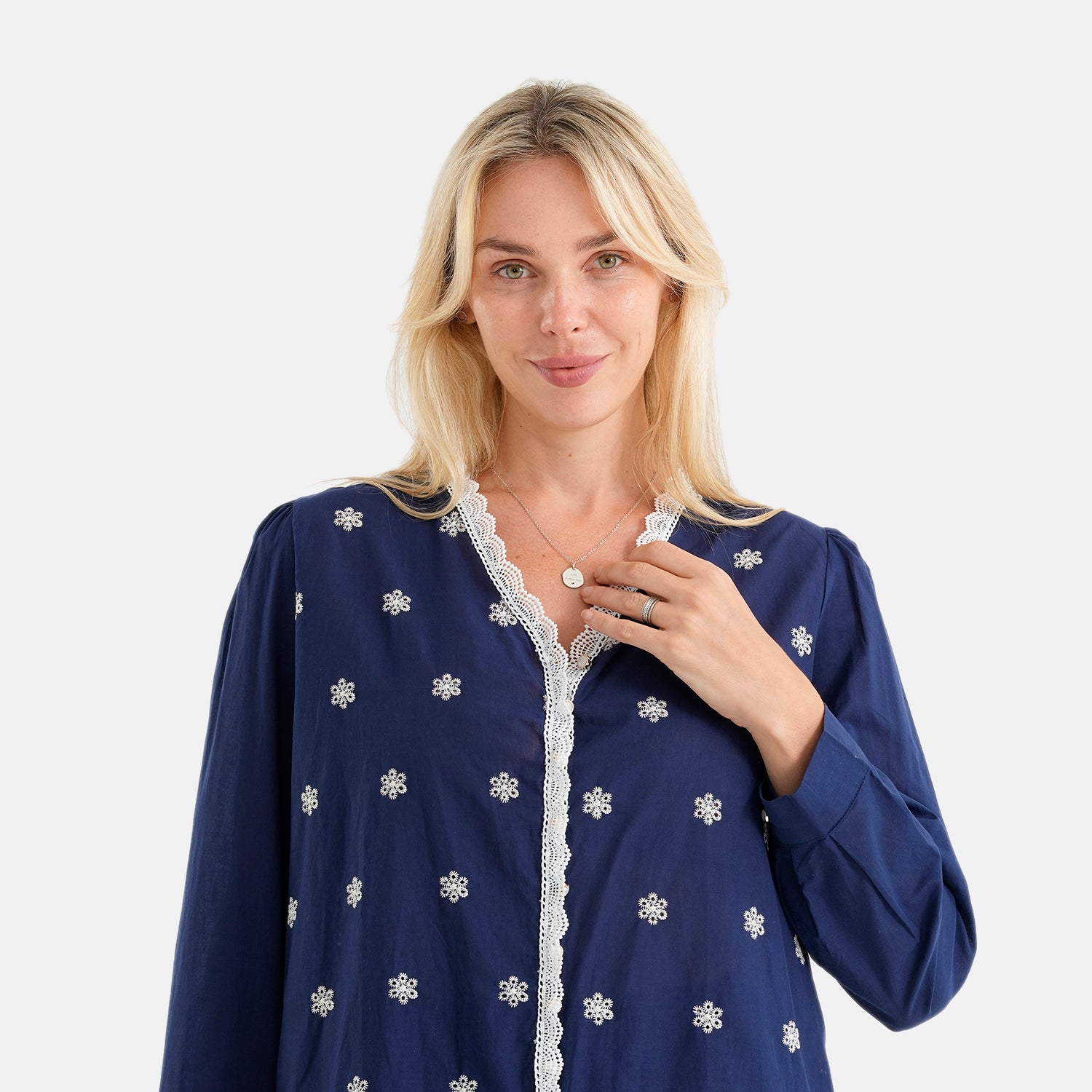 La Marey 100% Cotton Embroidered V-Neck Blouse (Size XL, 20-22) - Navy Blue 8345057 5