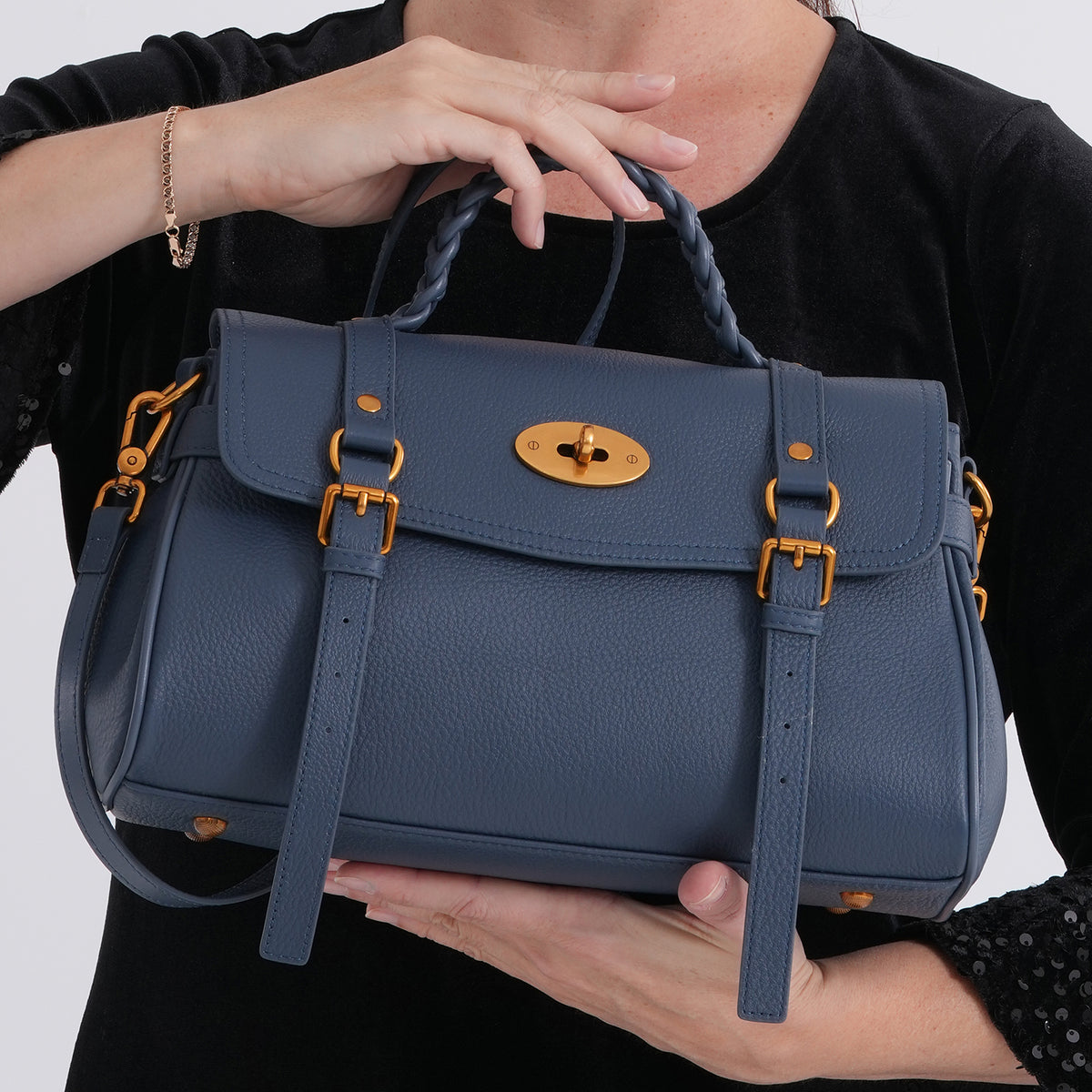 La Marey Signature Genuine Leather Satchel Bag - Blue 8345551 4