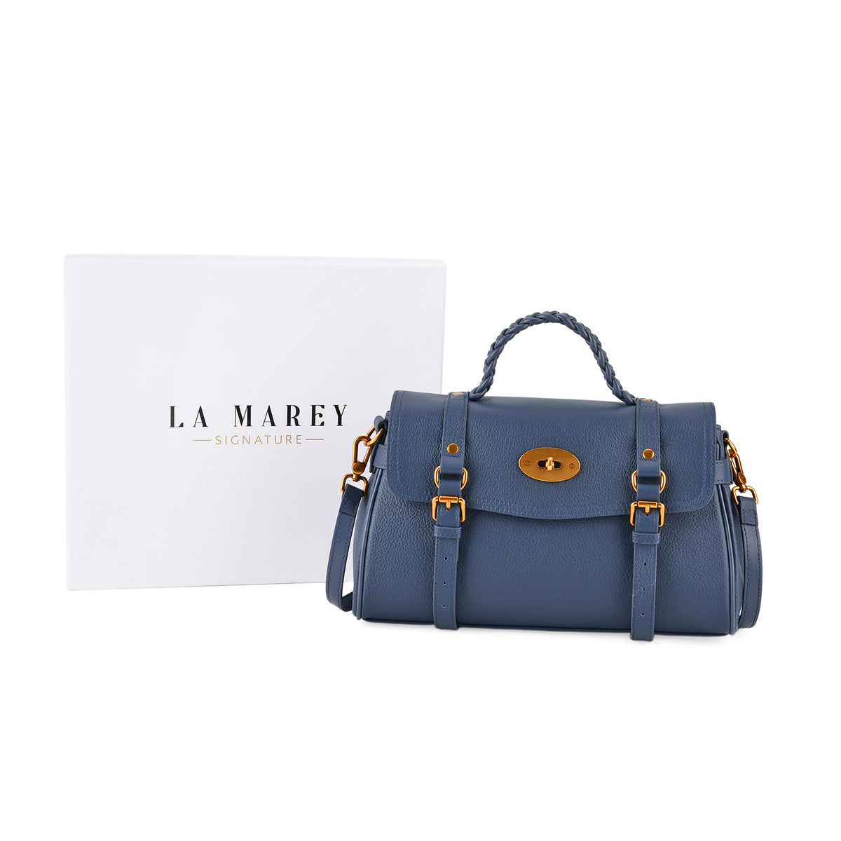 La Marey Signature Genuine Leather Satchel Bag - Blue 8345551 8