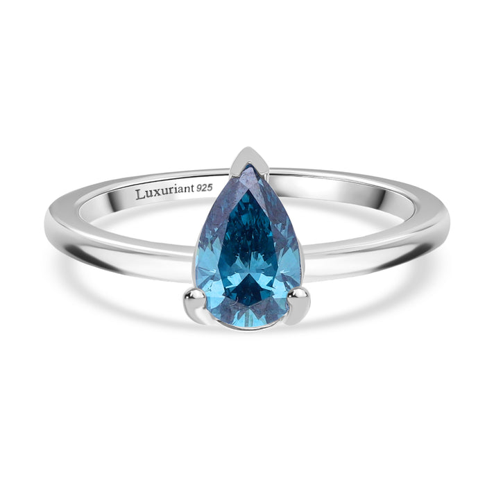 LUXURIANT 1 Ct. Lab Grown Blue Diamond Solitaire Ring in Rhodium Sterling Silver 8345573 1