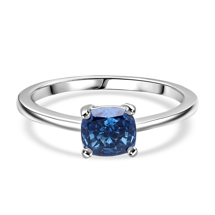 LUXURIANT 1 Ct. Lab Grown Blue Diamond Solitaire Ring in Rhodium Sterling Silver 8345613 1