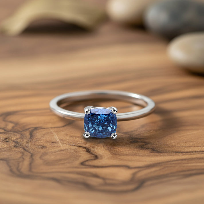 LUXURIANT 1 Ct. Lab Grown Blue Diamond Solitaire Ring in Rhodium Sterling Silver 8345613 2