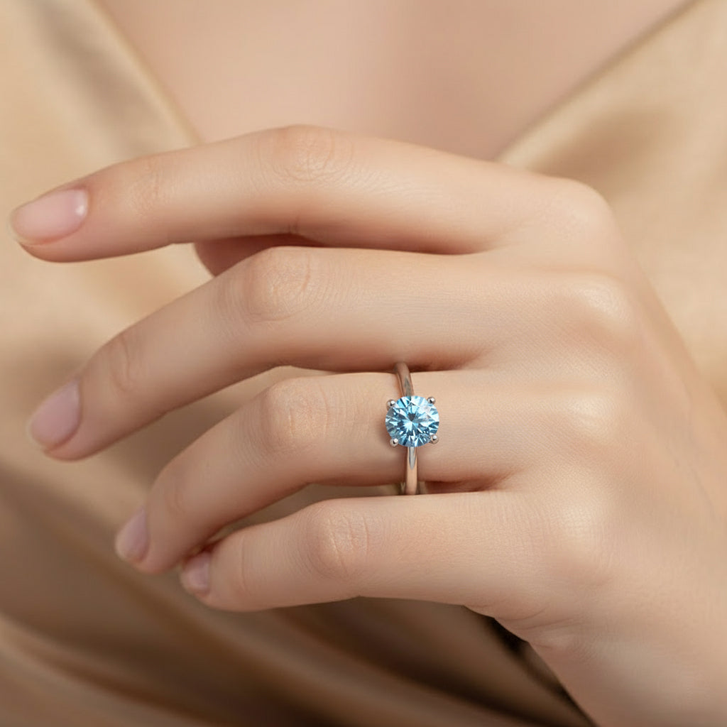 LUXURIANT 1 Ct. Lab Grown Blue Diamond VS Solitaire Ring in Rhodium Overlay Sterling Silver 8345627 2