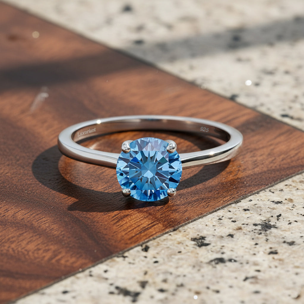 Luxuriant SGL Certified SI Lab Grown Blue Diamond Solitaire Ring in Rhodium Overlay Sterling Silver 2.00 Ct._8345636_1