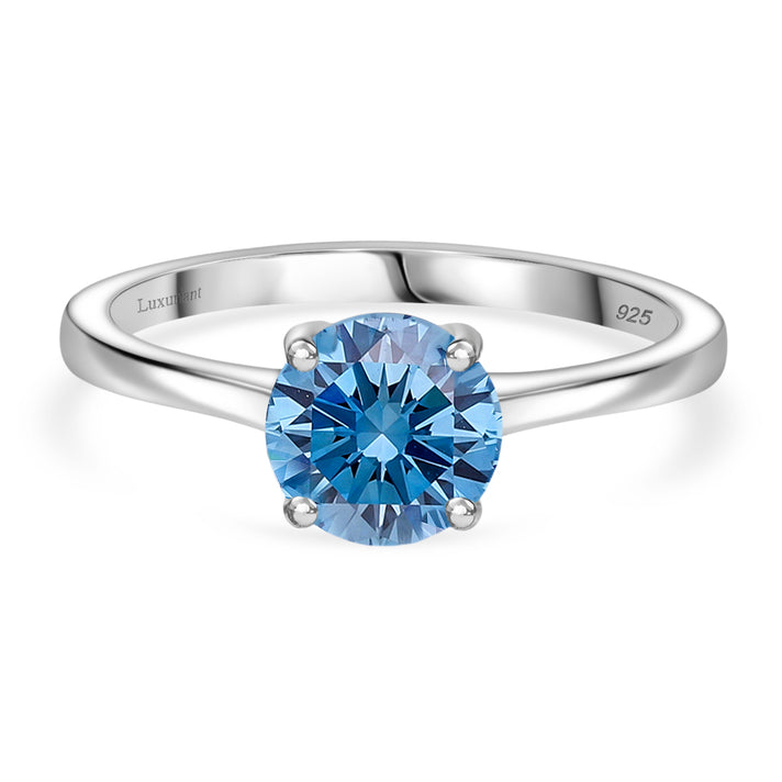 LUXURIANT SGL Certified 2 Ct. Lab Grown Blue Diamond SI Solitaire Ring in Rhodium Overlay Sterling Silver 8345641 1