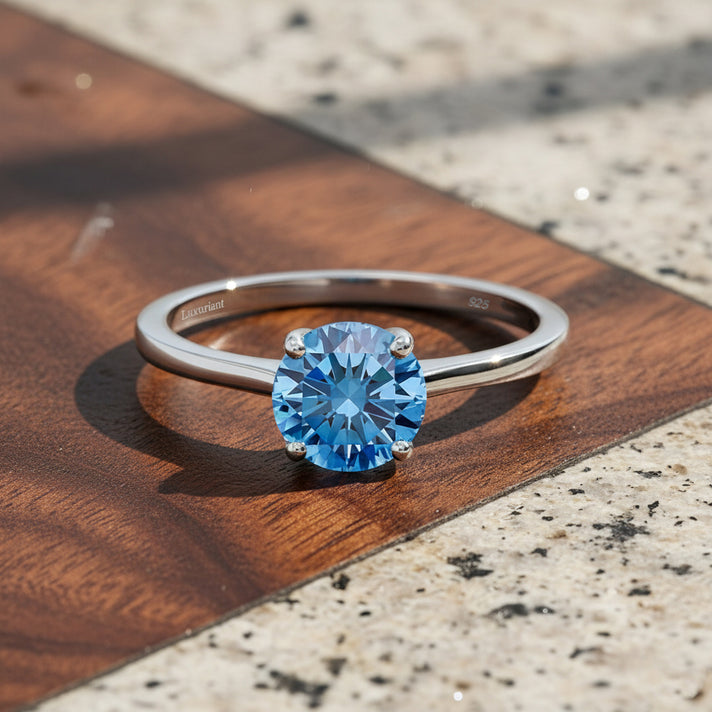 LUXURIANT SGL Certified 2 Ct. Lab Grown Blue Diamond SI Solitaire Ring in Rhodium Overlay Sterling Silver 8345641 2