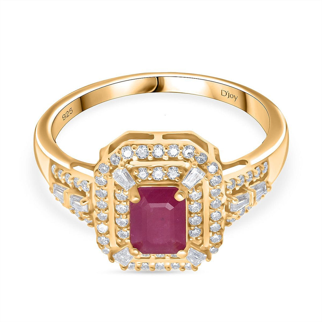 D'Joy Taveta Ruby & Moissanite Double Halo Ring in 18K Vermeil Yellow Gold Plated Sterling Silver 1.85 Ct._8348858