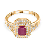 D'Joy Taveta Ruby & Moissanite Double Halo Ring in 18K Vermeil Yellow Gold Plated Sterling Silver 1.85 Ct._8348860