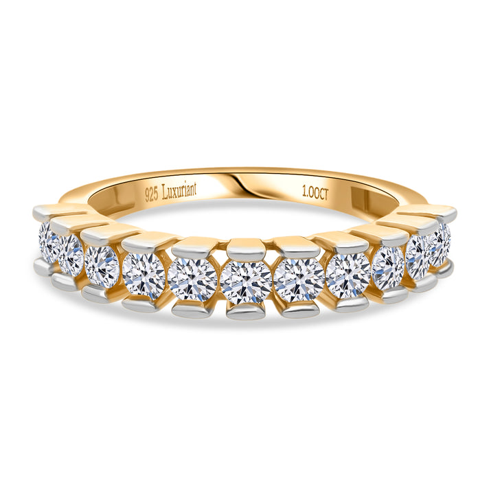 NY Close Out Deal - LUXURIANT 1 Ct. Lab Grown Diamond Half-Eternity Ring in 18K Yellow Gold Overlay Sterling Silver (SI-GH) 8349068 1
