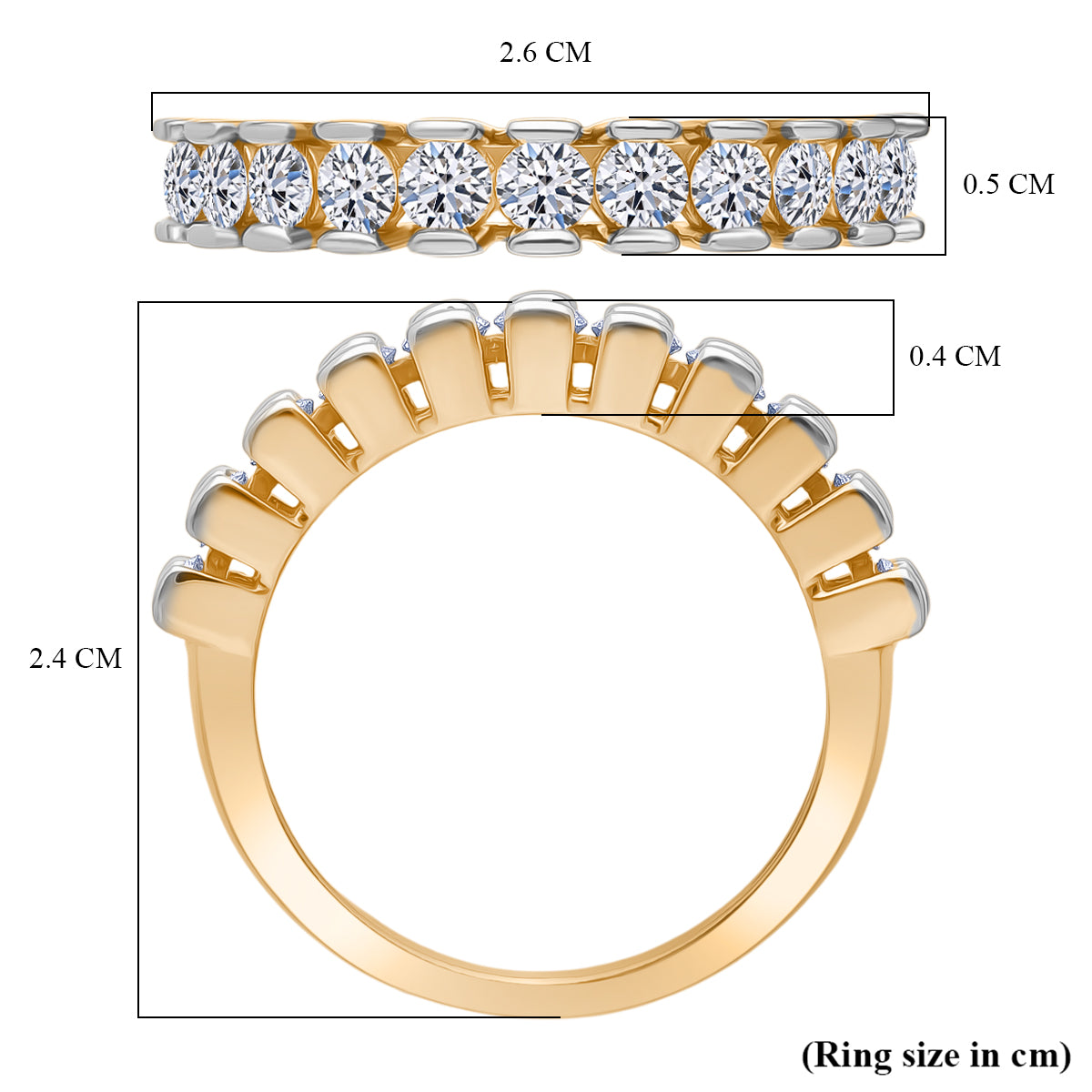 NY Close Out Deal - LUXURIANT 1 Ct. Lab Grown Diamond Half-Eternity Ring in 18K Yellow Gold Overlay Sterling Silver (SI-GH) 8349070 5