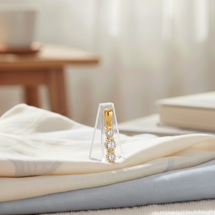 LUXURIANT 1 Ct. Lab Grown Diamond Trilogy Pendant in 18K Vermeil Yellow Gold Sterling Silver 8349079 2