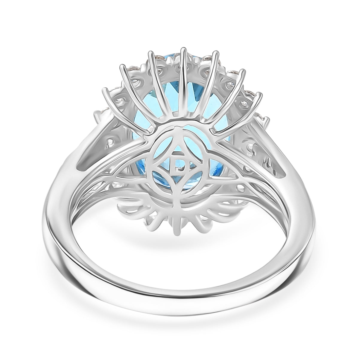D'Joy - Swiss Blue Topaz &amp; White Zircon Halo Ring in Rhodium Overlay Sterling Silver 7.55 Ct. 8349414 5