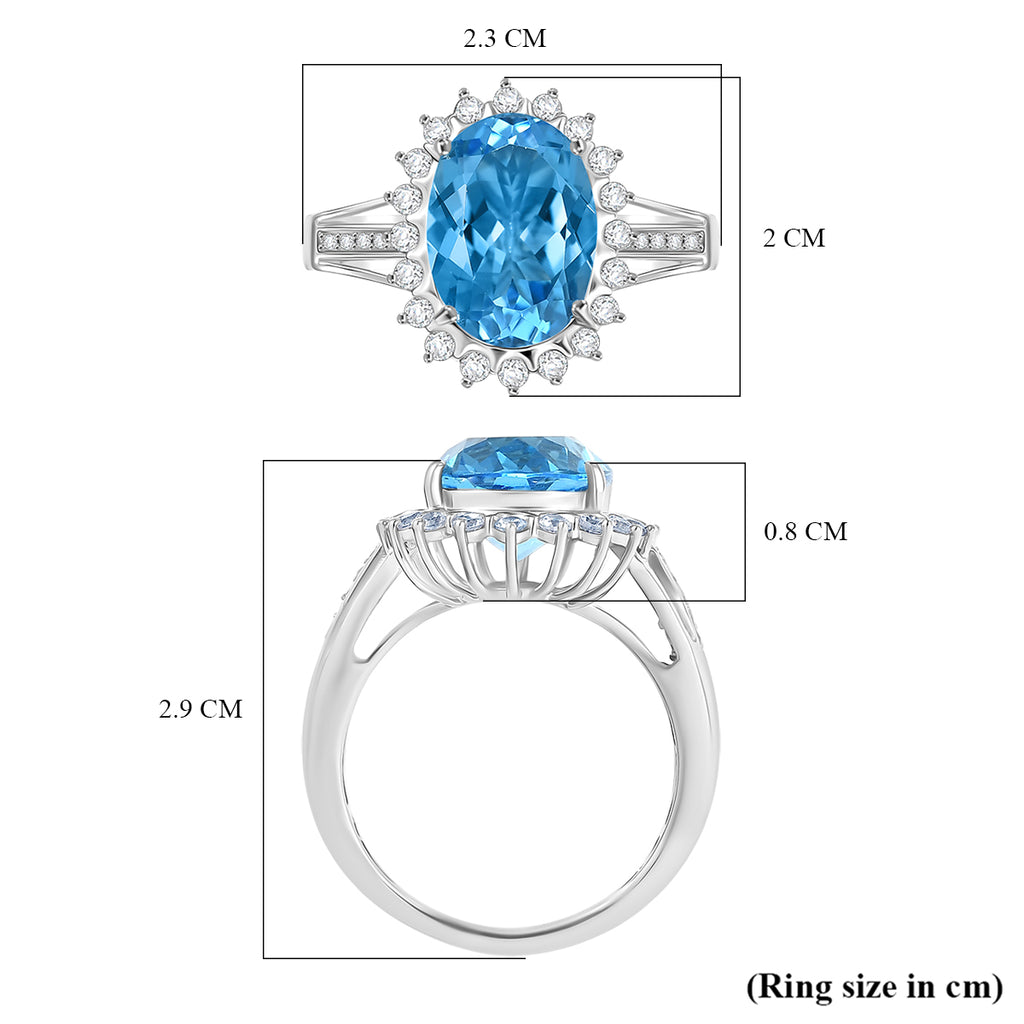 D'Joy - Swiss Blue Topaz & White Zircon Halo Ring in Rhodium Overlay Sterling Silver 7.55 Ct._8349414_5