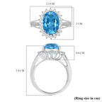 D'Joy - Swiss Blue Topaz & White Zircon Halo Ring in Rhodium Overlay Sterling Silver 7.55 Ct._8349414_5