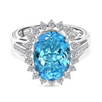 D'Joy - Swiss Blue Topaz & White Zircon Halo Ring in Rhodium Overlay Sterling Silver 7.55 Ct._8349416