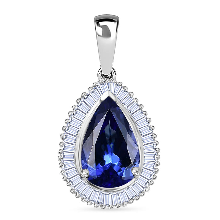 RHAPSODY - 950 Platinum AAAA Tanzanite and Natural Diamond (VS-E-F) Pear Cut Halo Pendant 3.00 Ct, Platinum Wt. 3.00 Gms 8349463 1