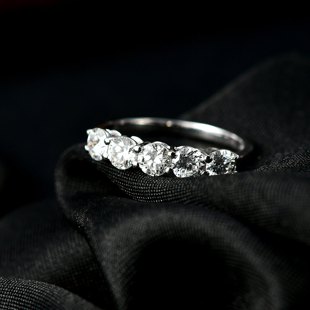 LUXURIANT 1 Ct. Lab Grown Diamond 5 Stone Ring in 9K White Gold V32530408 2