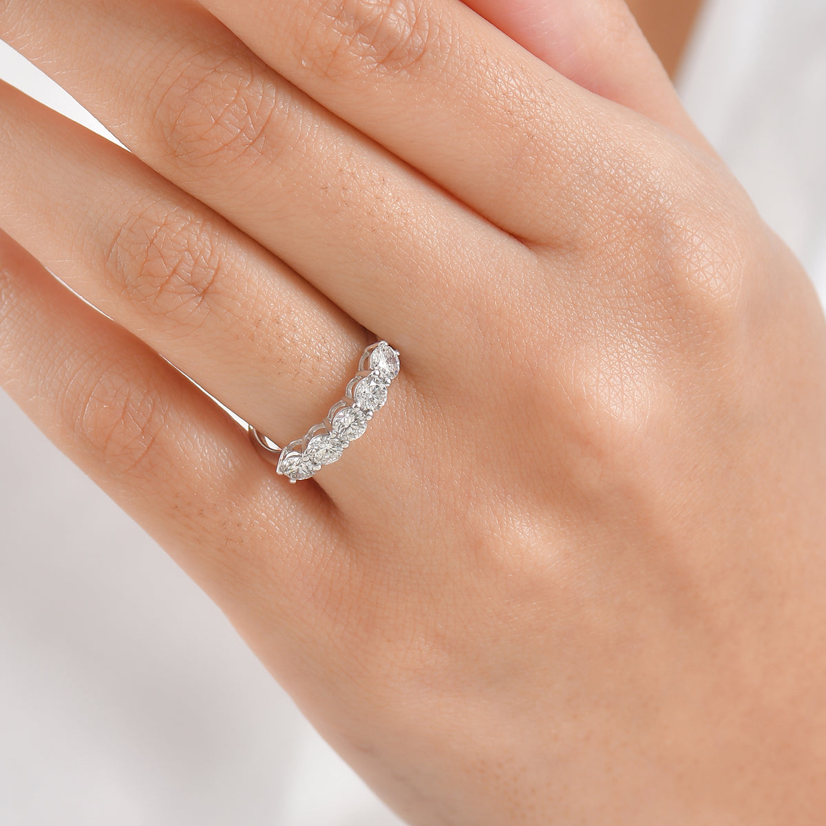 LUXURIANT 1 Ct. Lab Grown Diamond 5 Stone Ring in 9K White Gold V32530408 3